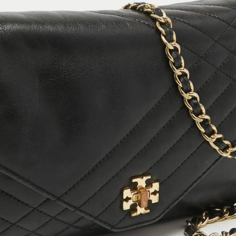 Authentic Tory Burch Black Leather Kira Envelope Flap Chain Bag